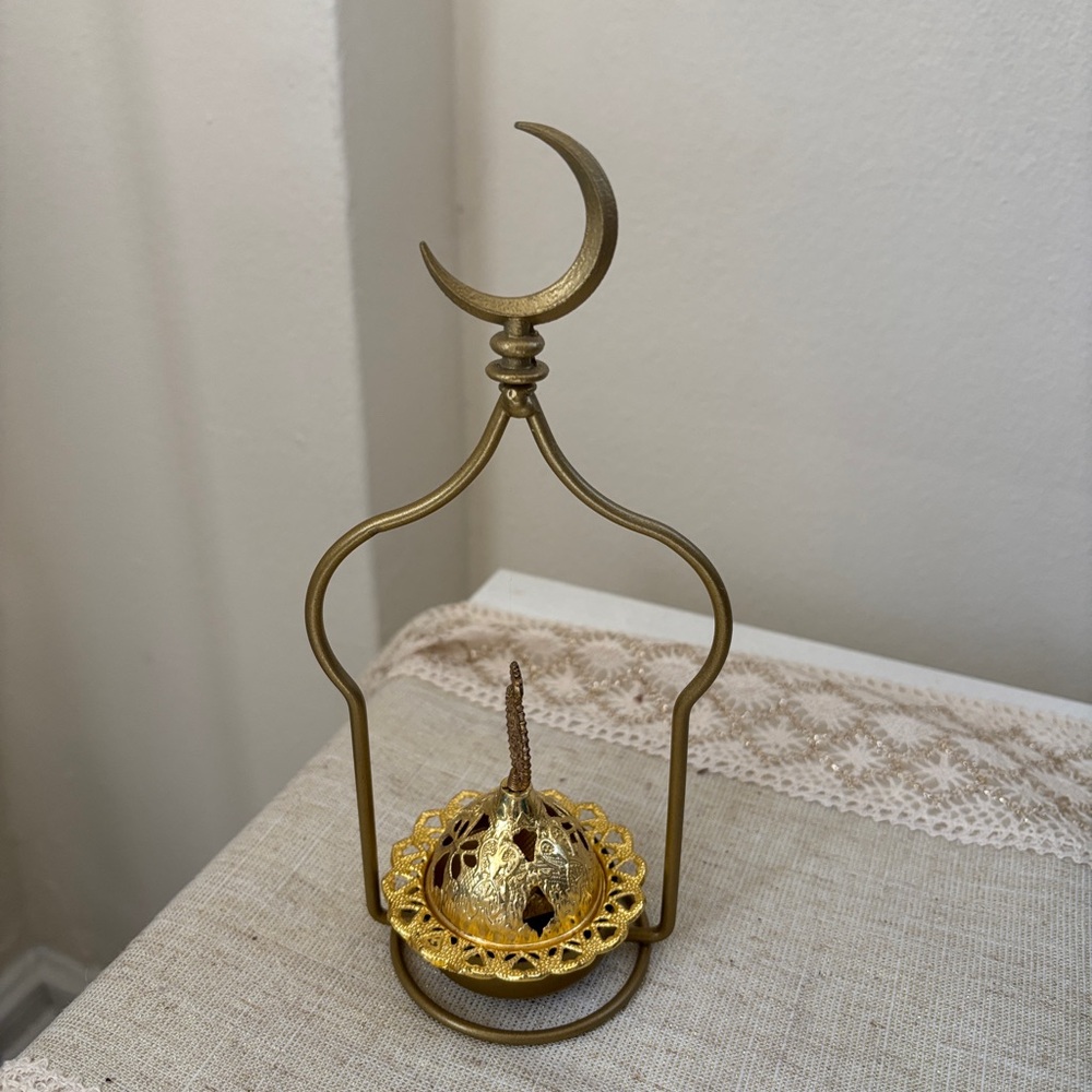 Gold Crescent Incense Burner Stand - Decorative Home Accent